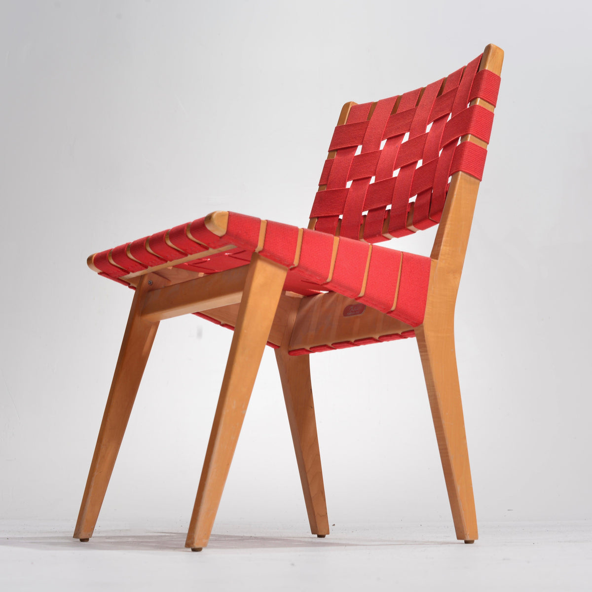 Jens Risom Knoll red webbed side chair detail 9