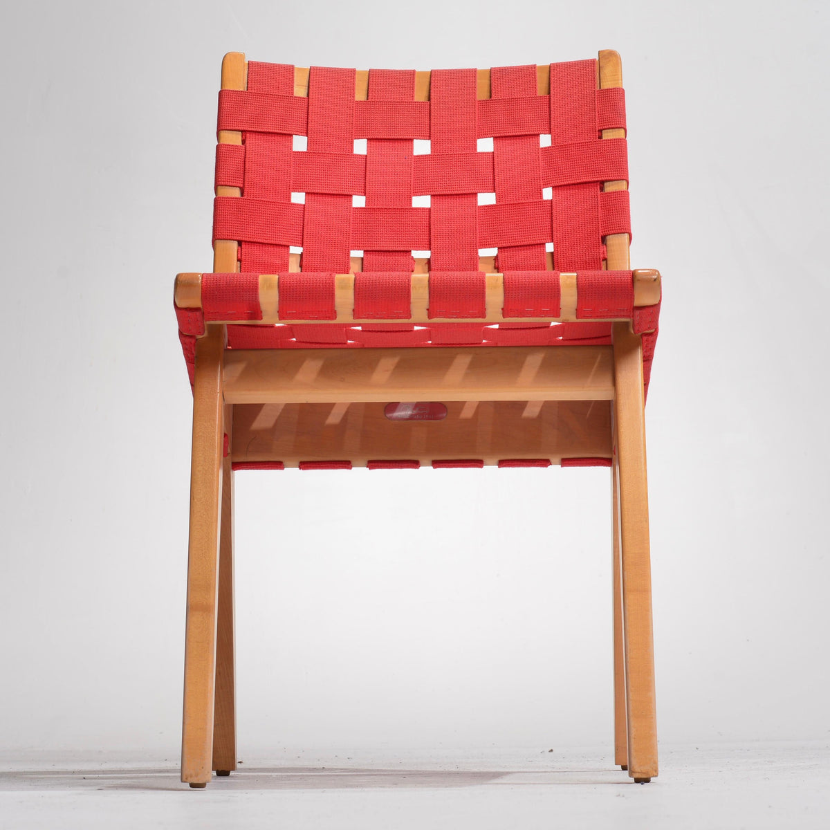 Jens Risom Knoll red webbed side chair detail 7