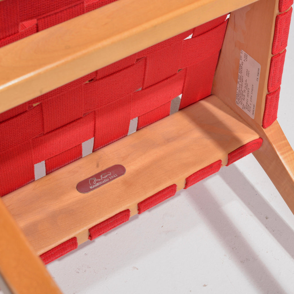 Jens Risom Knoll red webbed side chair detail 10