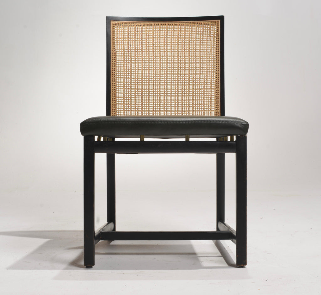 Michael Taylor for Baker black lacquer cane dining chair detail 2
