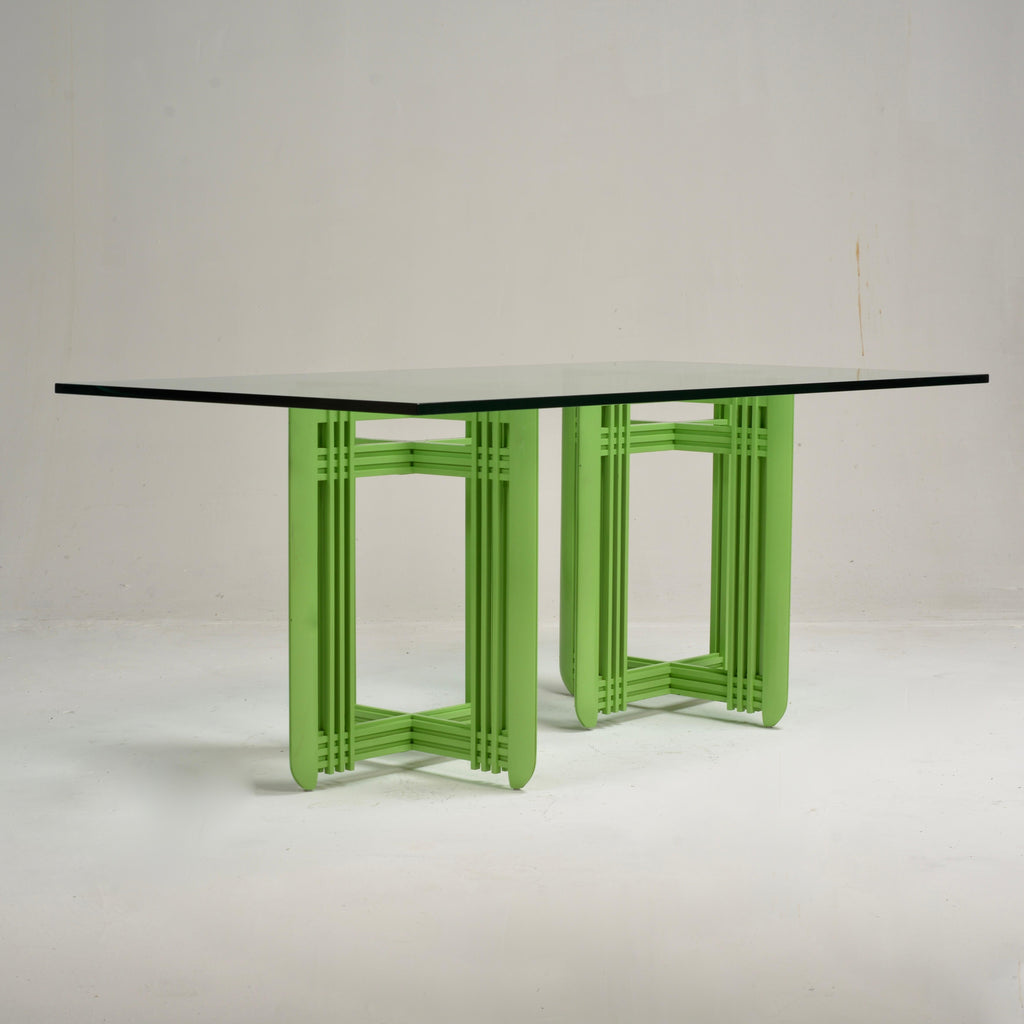 1990s Post-Modern maple and beveled glass dining table detail 2