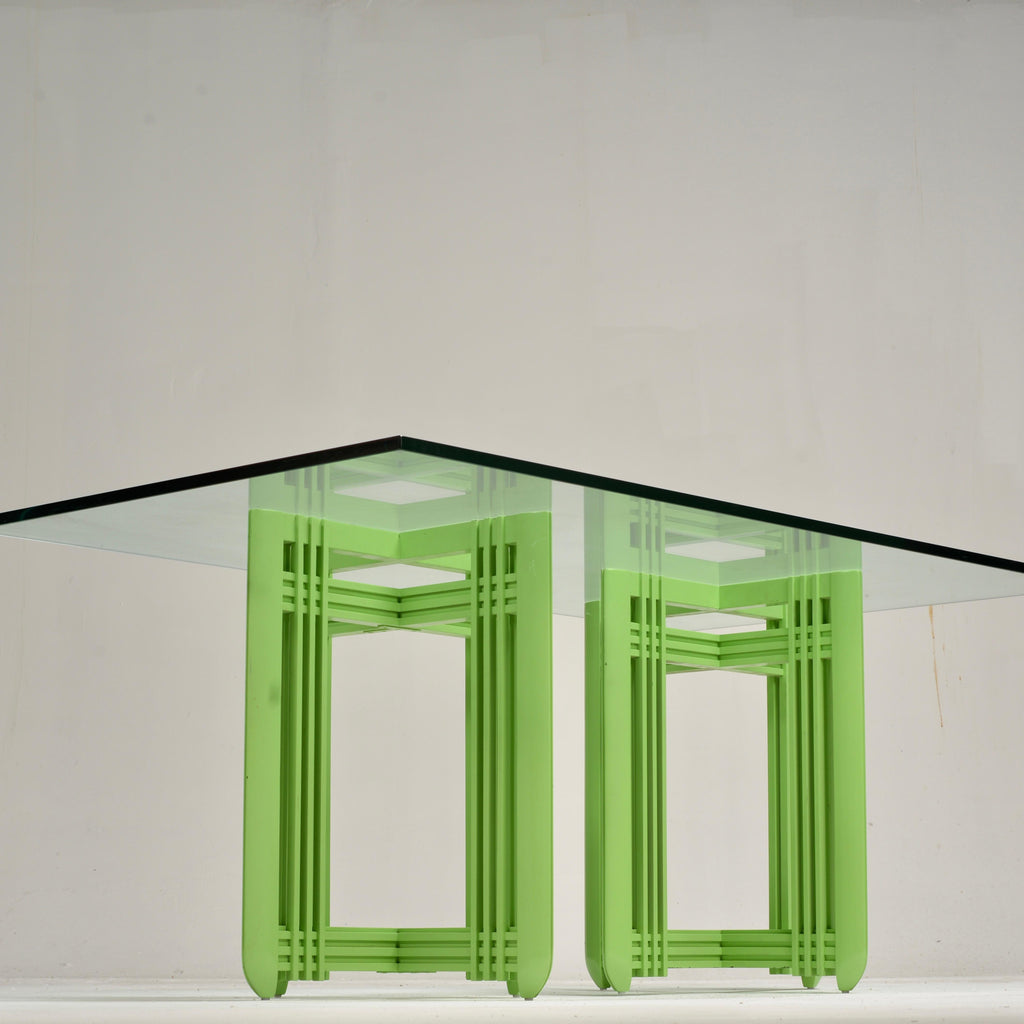 1990s Post-Modern maple and beveled glass dining table detail 3