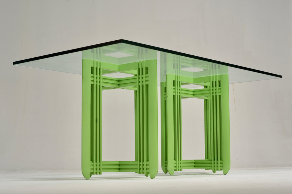 1990s Post-Modern maple and beveled glass dining table detail 4