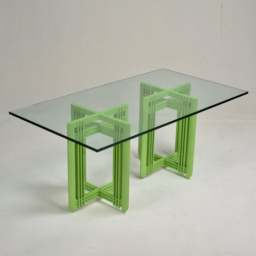 1990s Post-Modern maple and beveled glass dining table detail 5