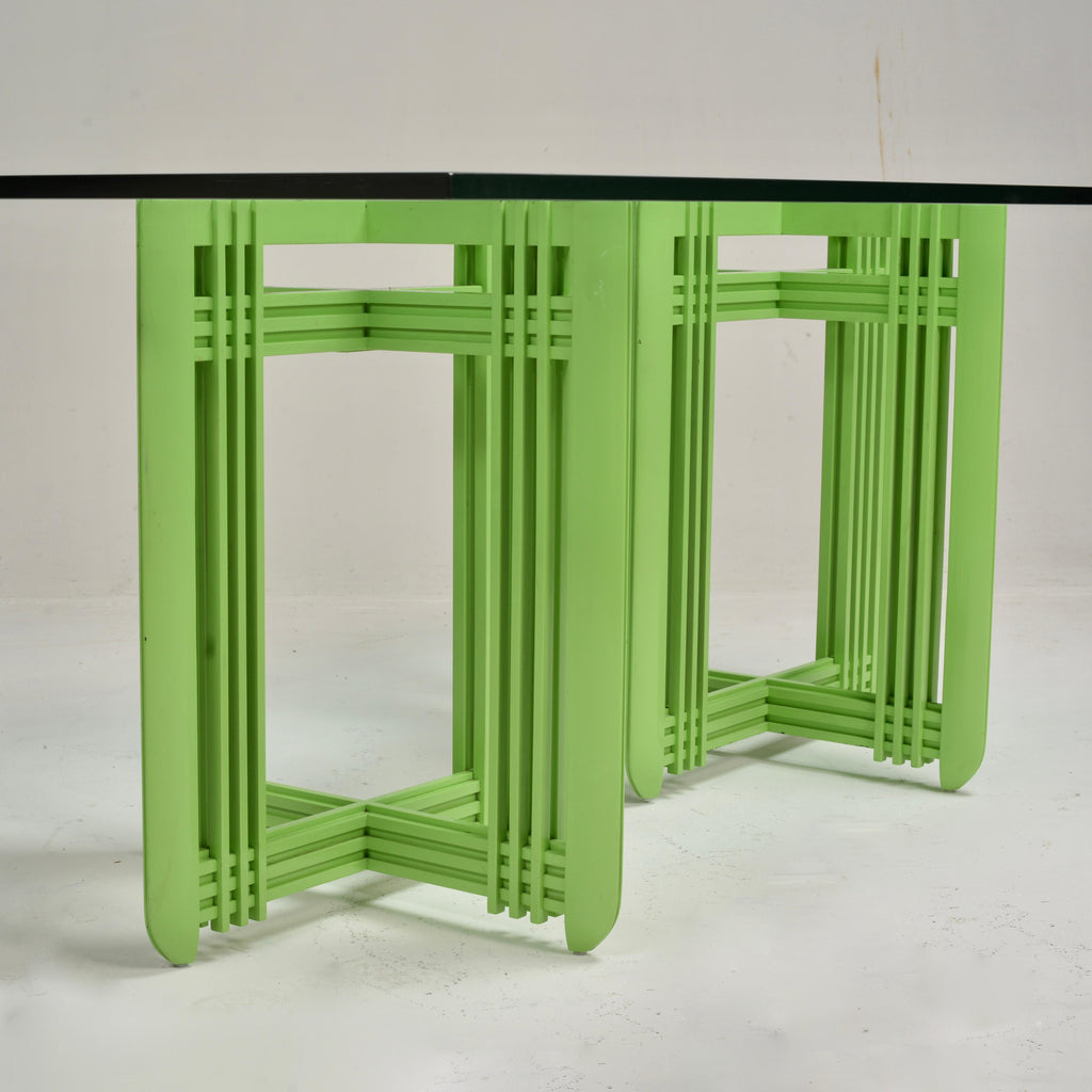 1990s Post-Modern maple and beveled glass dining table detail 8