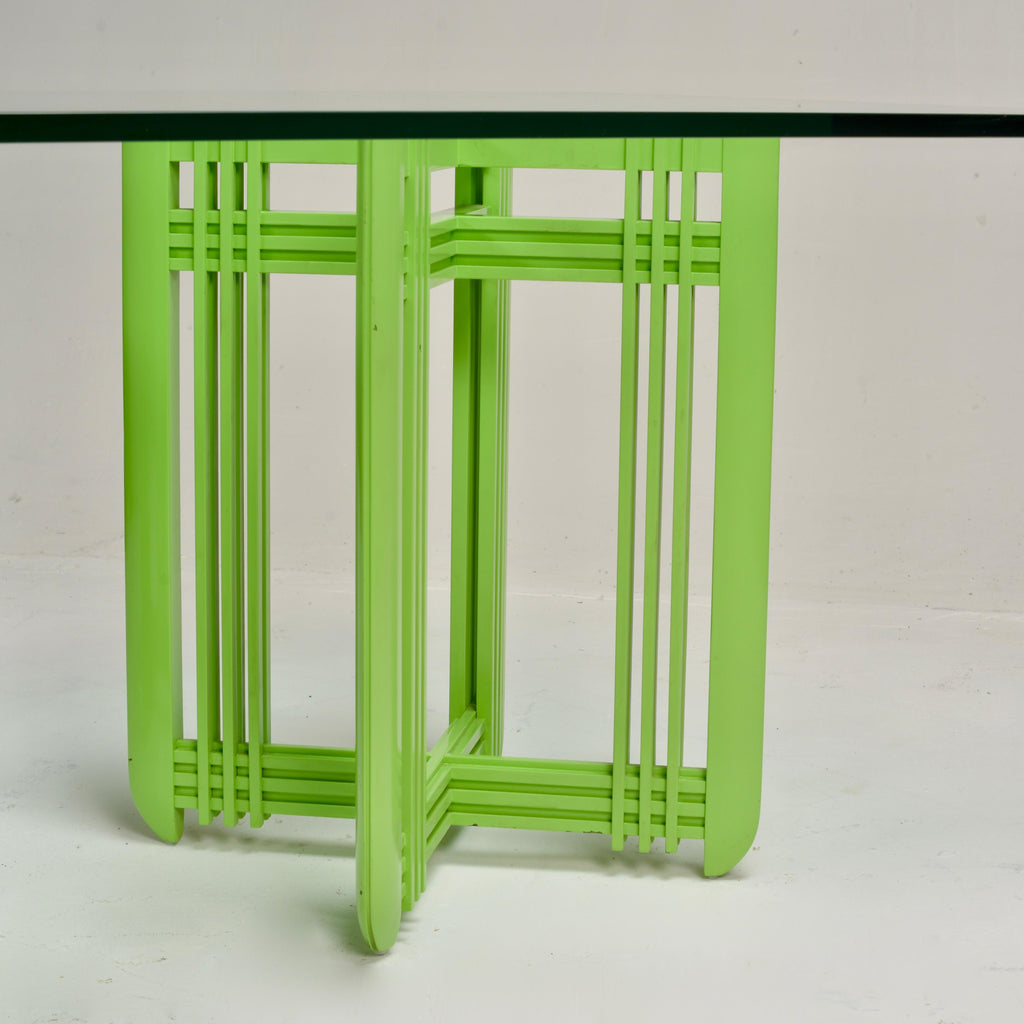 1990s Post-Modern maple and beveled glass dining table detail 9
