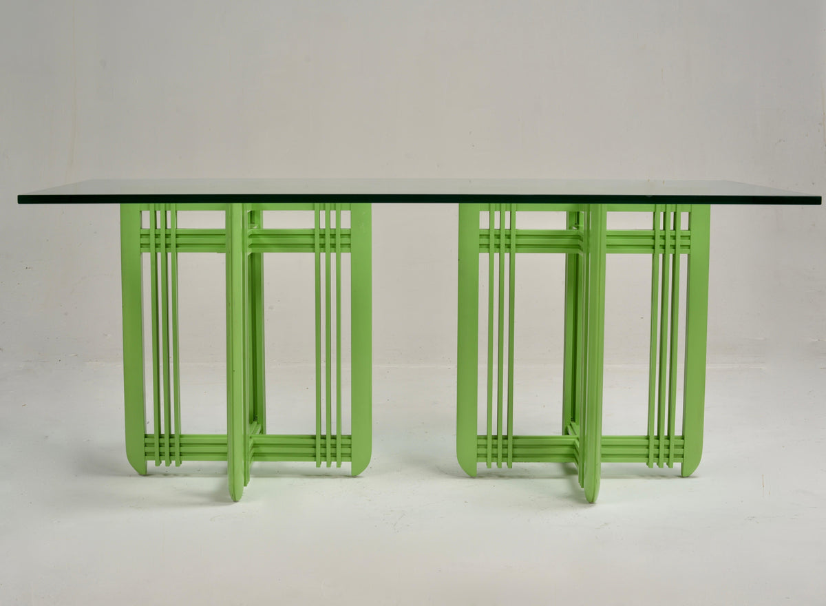 1990s Post-Modern maple and beveled glass dining table detail 13