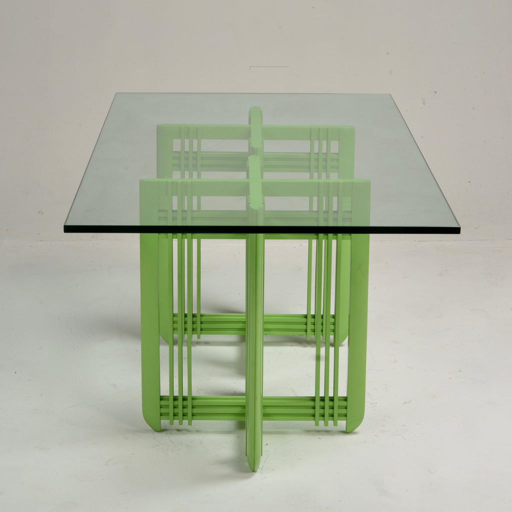 1990s Post-Modern maple and beveled glass dining table detail 16