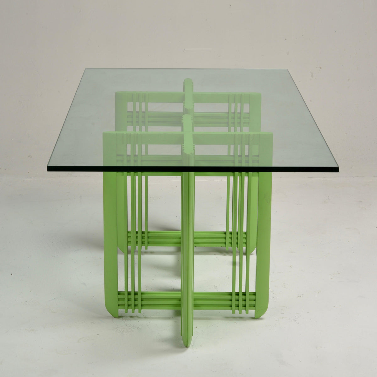 1990s Post-Modern maple and beveled glass dining table detail 16