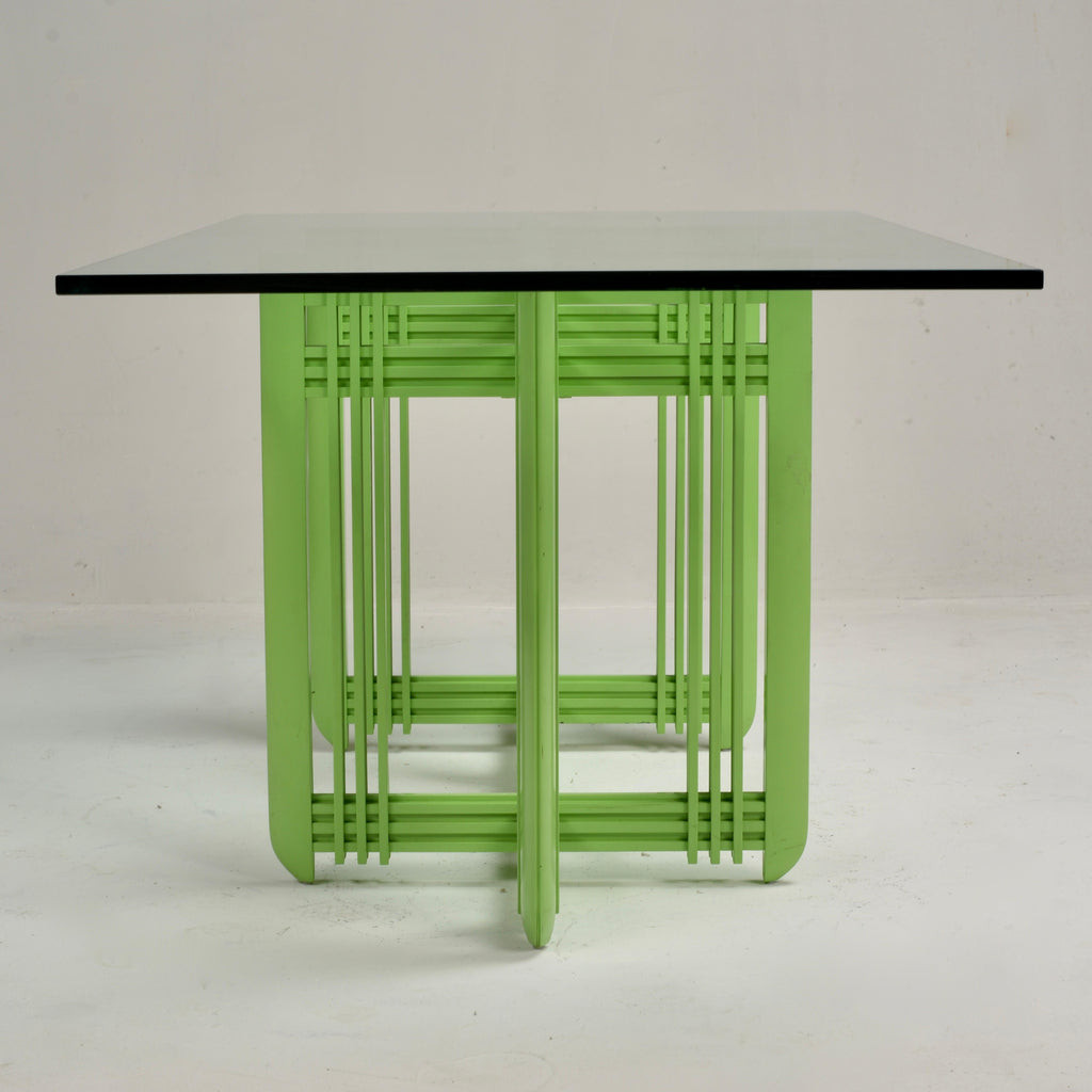 1990s Post-Modern maple and beveled glass dining table detail 17