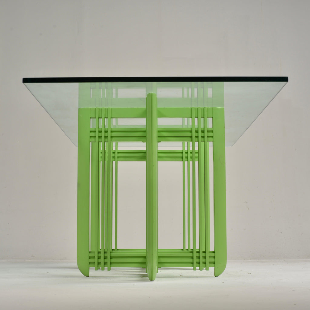 1990s Post-Modern maple and beveled glass dining table detail 18