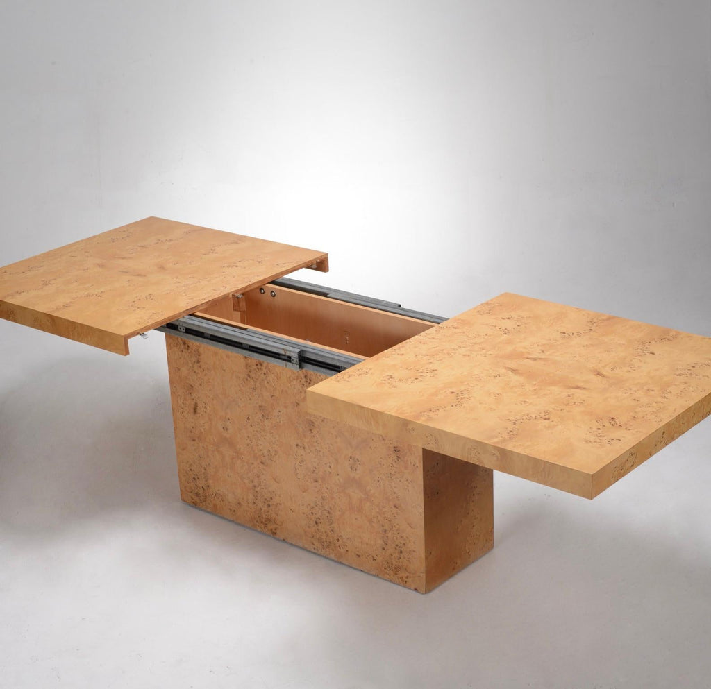 Arthur Umanoff Dillingham burled olive dining table detail 3