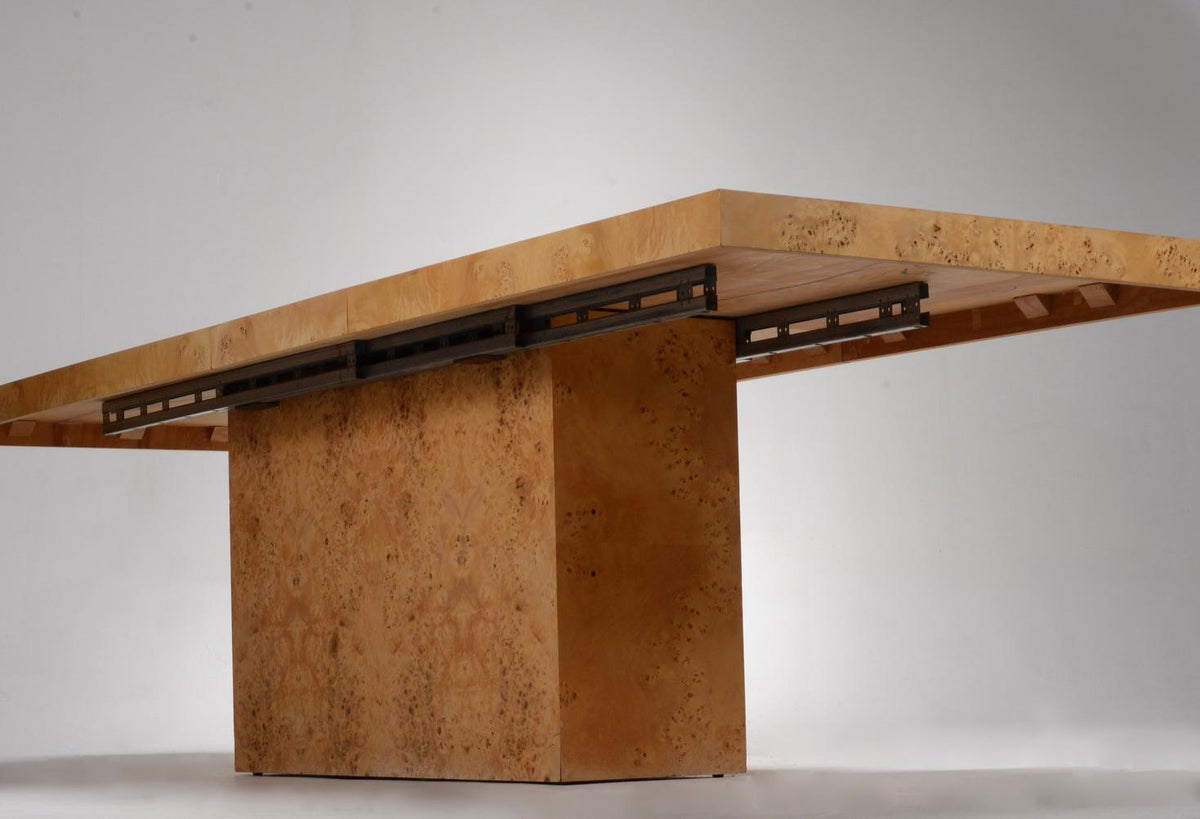 Arthur Umanoff Dillingham burled olive dining table detail 4
