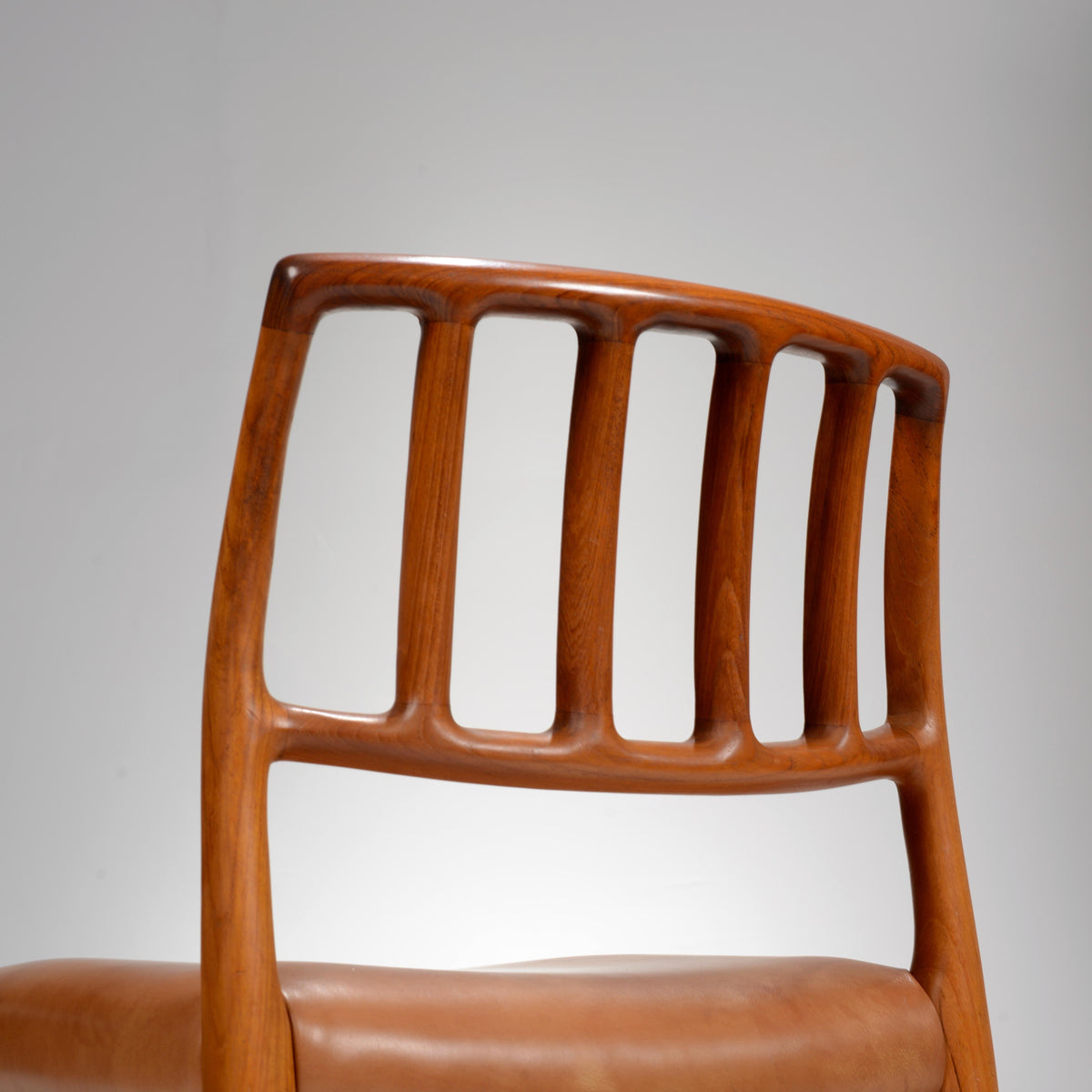 Niels Otto Møller Model 83 teak and leather dining chair detail 9