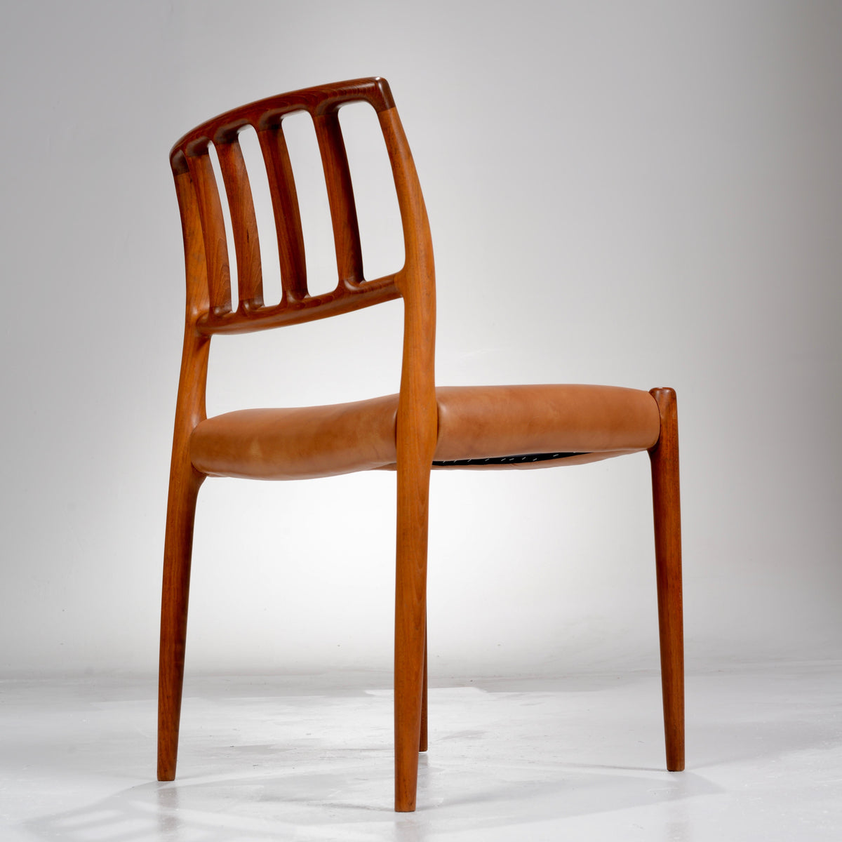 Niels Otto Møller Model 83 teak and leather dining chair detail 3