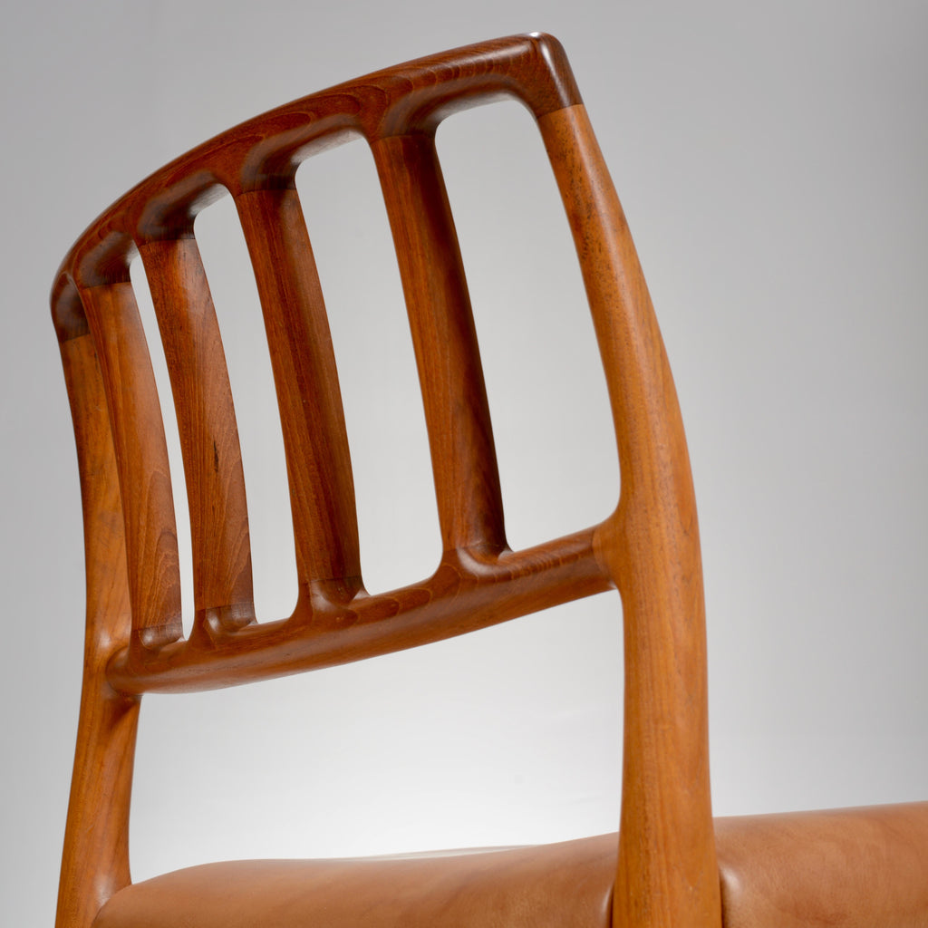 Niels Otto Møller Model 83 teak and leather dining chair detail 10