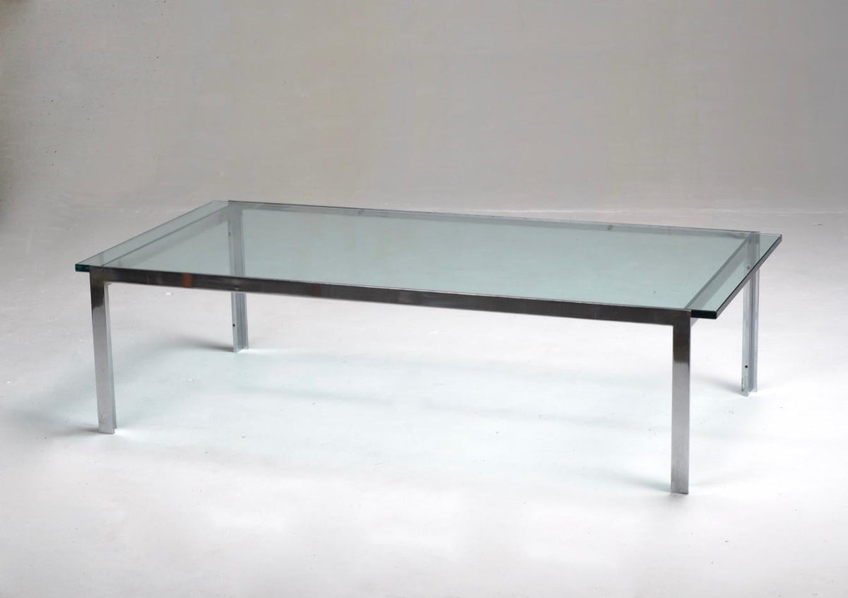 Mid-century chrome and glass coffee table detail 2