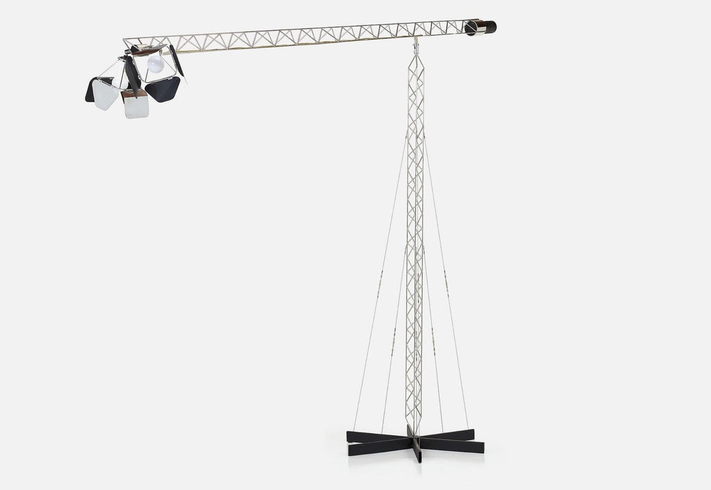 Curtis Jeré monumental chrome crane floor lamp, 1977 detail 2