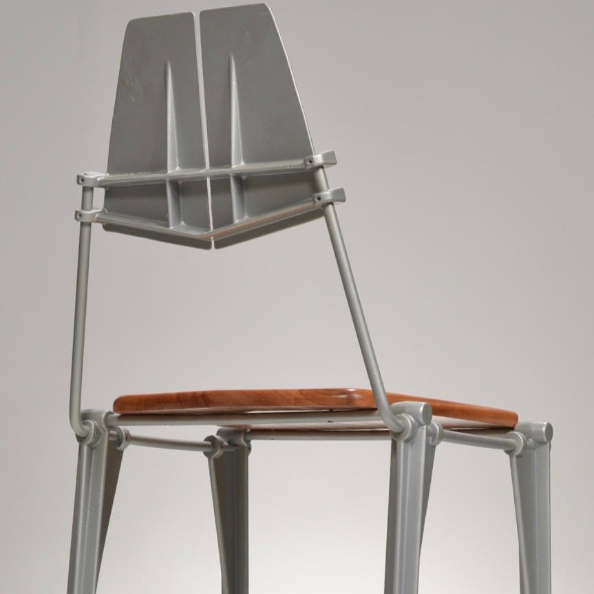 Robert Josten cast aluminum and wood bar stool detail 5