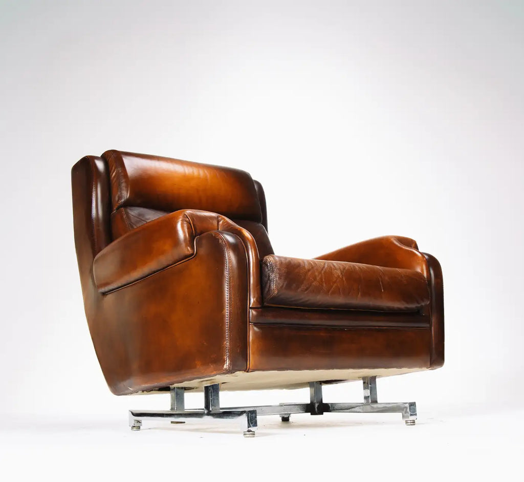 French Leather and Chrome Recliners - Two Available