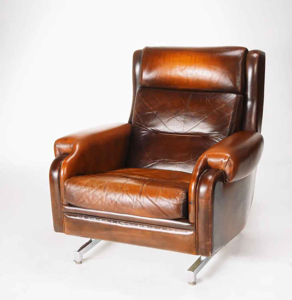 French Leather and Chrome Recliners - Two Available