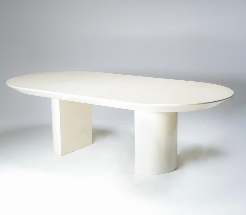 Karl Springer lacquered goatskin oval dining table detail 4