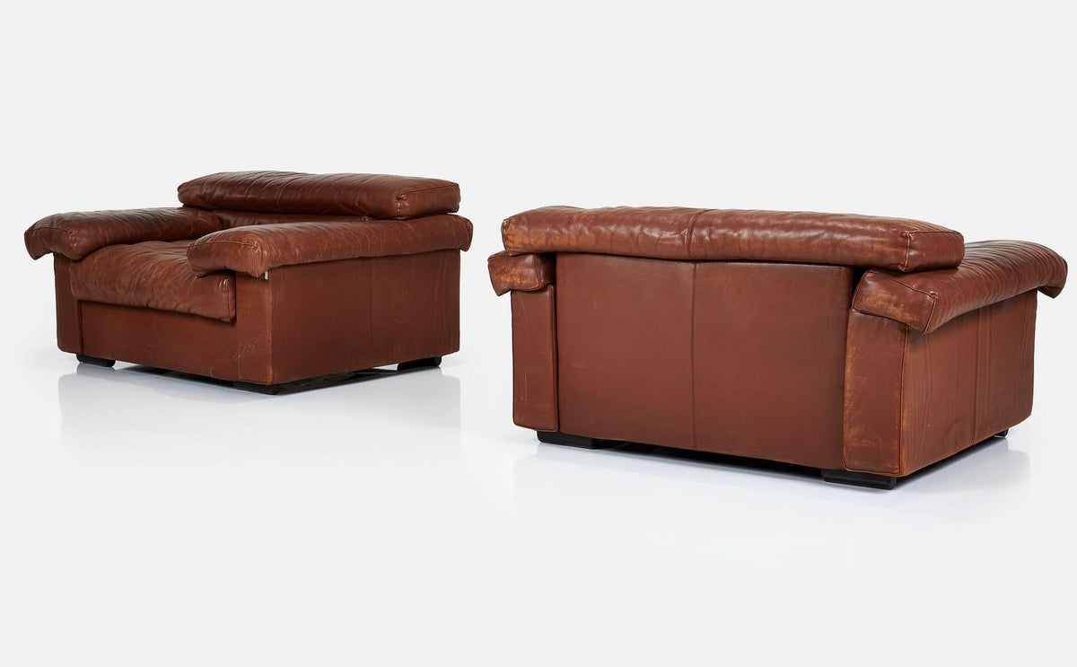 Afra and Tobia Scarpa Erasmo brown leather lounge chair detail 2