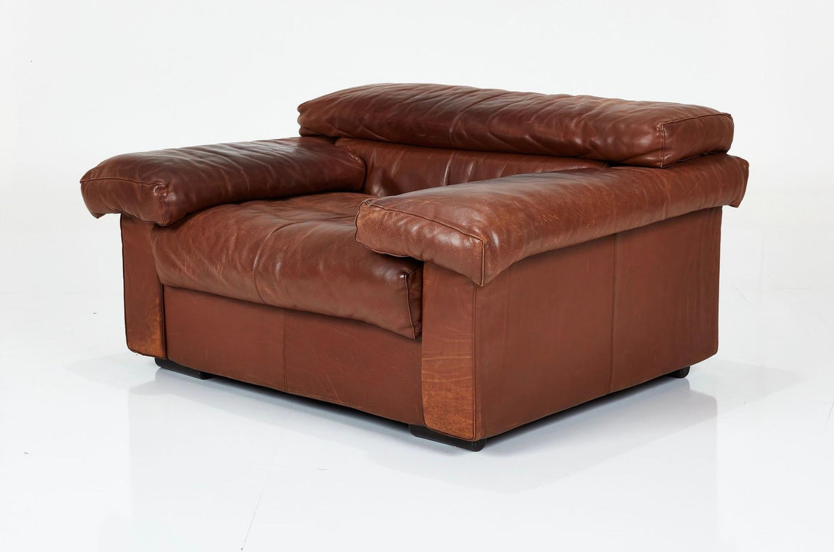 Afra and Tobia Scarpa Erasmo brown leather lounge chair detail 4