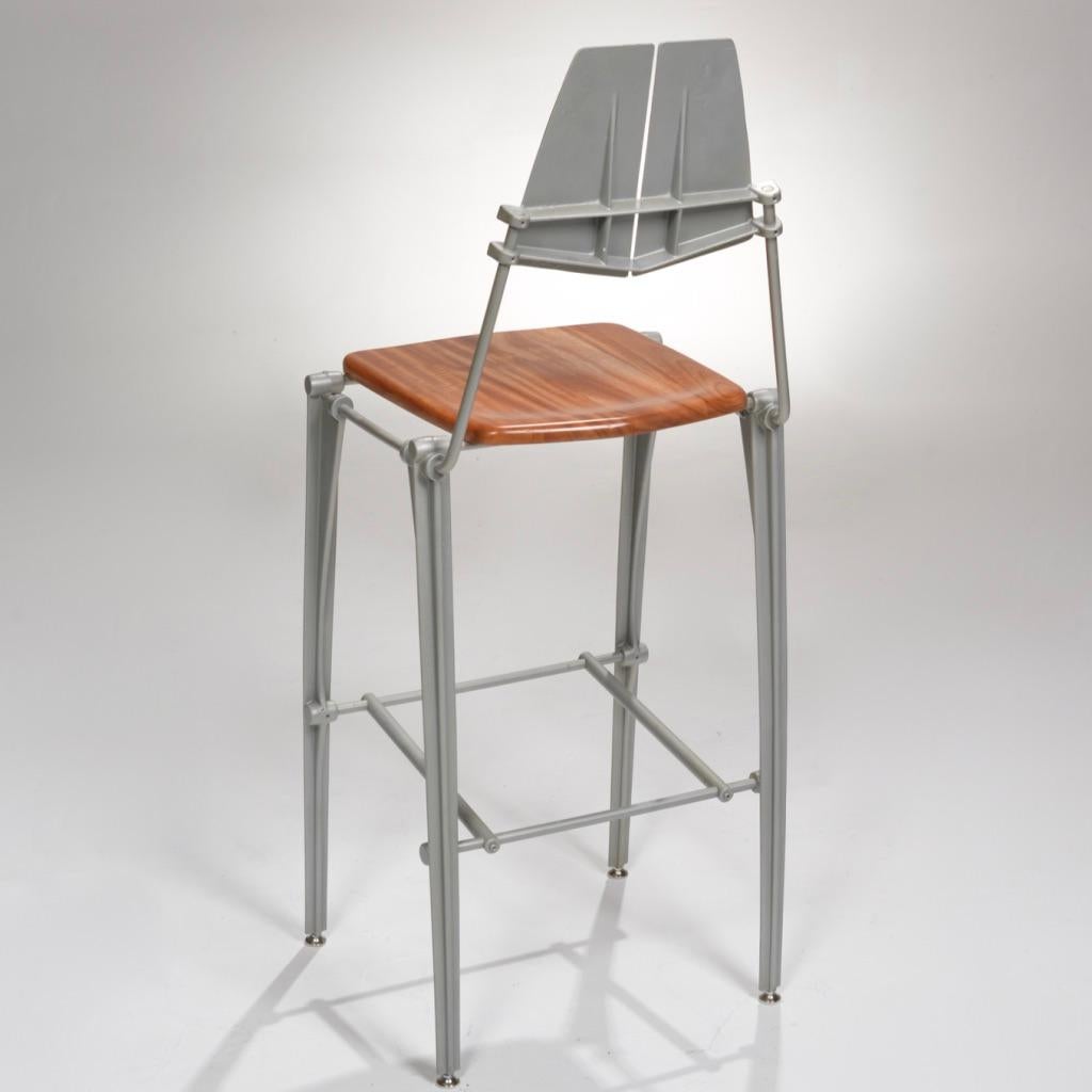 Robert Josten cast aluminum and wood bar stool detail 4