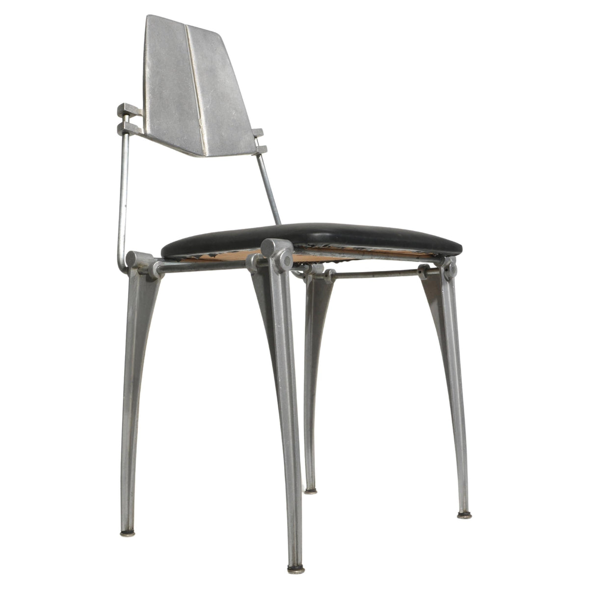 Robert Josten cast aluminum dining chair with black vinyl seat