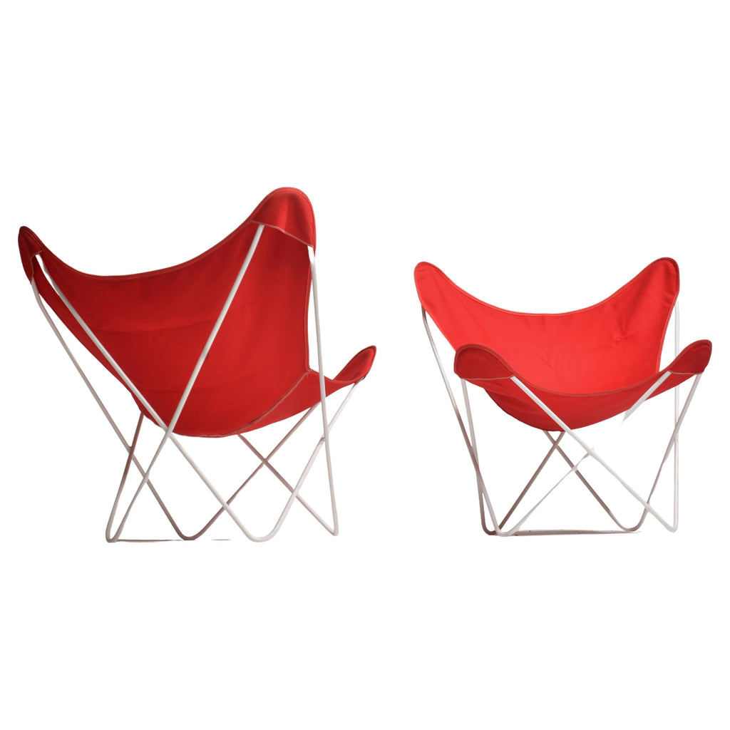 Vintage BKF Hardoy Butterfly chairs for Knoll with red canvas slings and white steel frames