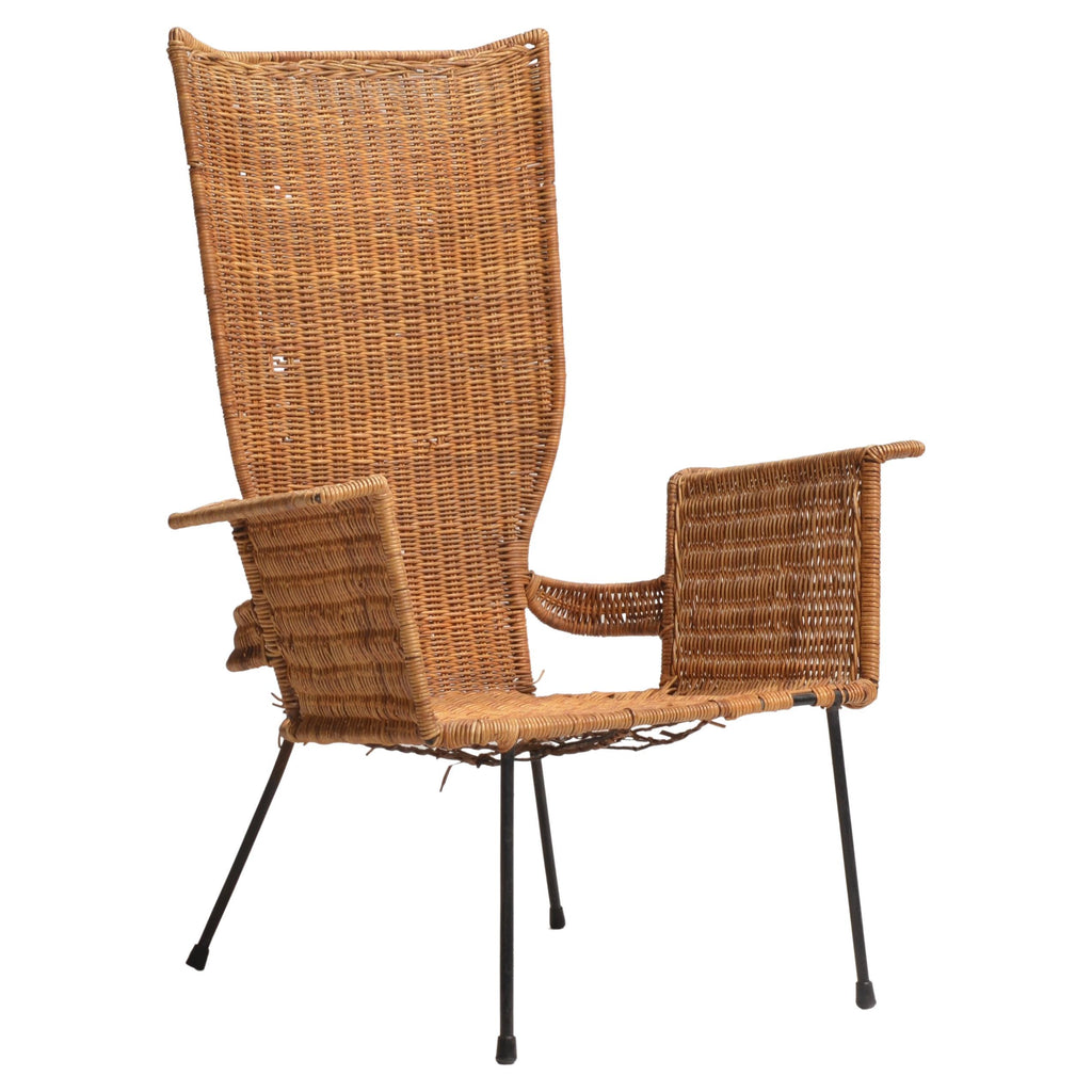 Arthur Umanoff rattan and steel armchair detail 2