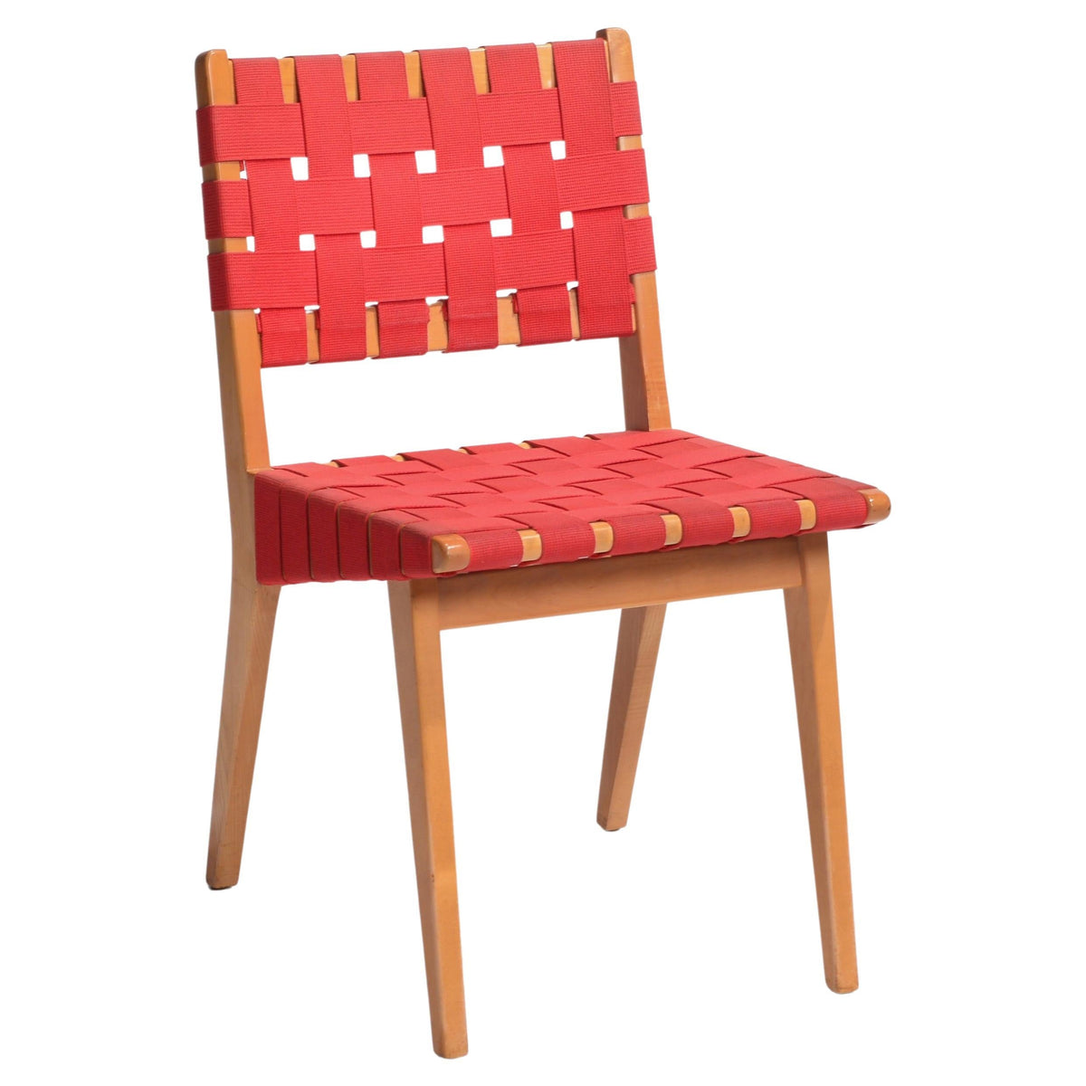 Jens Risom side chair for Knoll with red woven cotton webbing