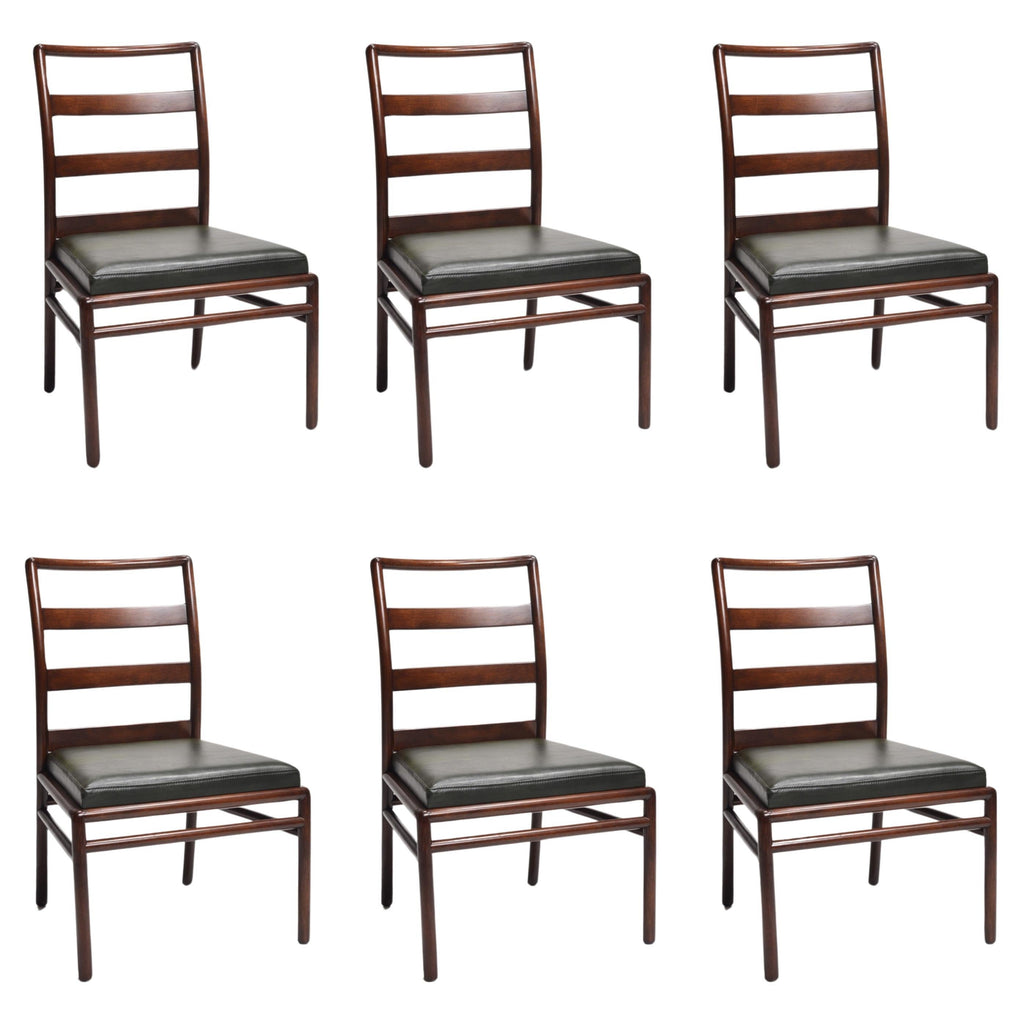 Six T.H. Robsjohn-Gibbings walnut ladder back side chairs