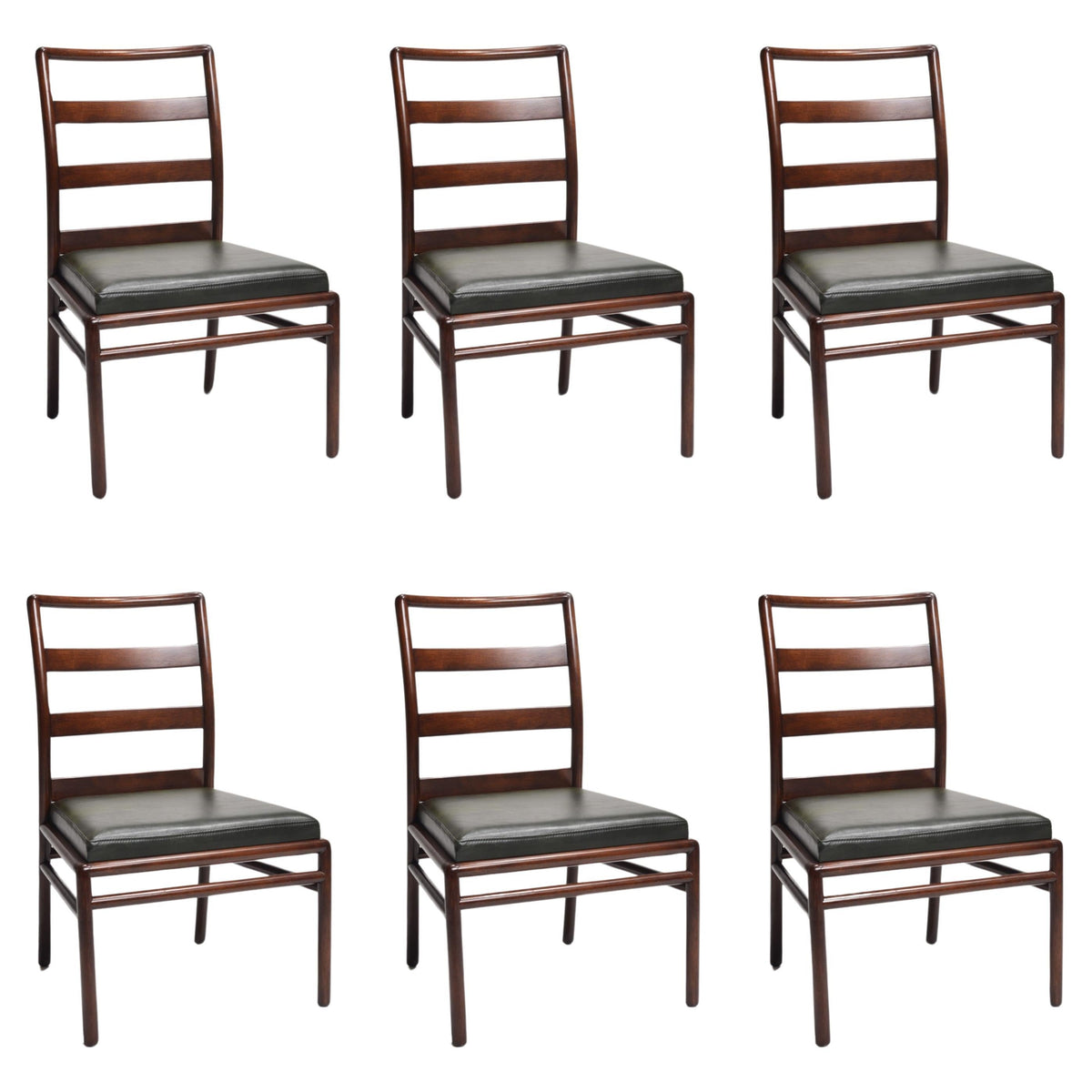 Six T.H. Robsjohn-Gibbings walnut ladder back side chairs