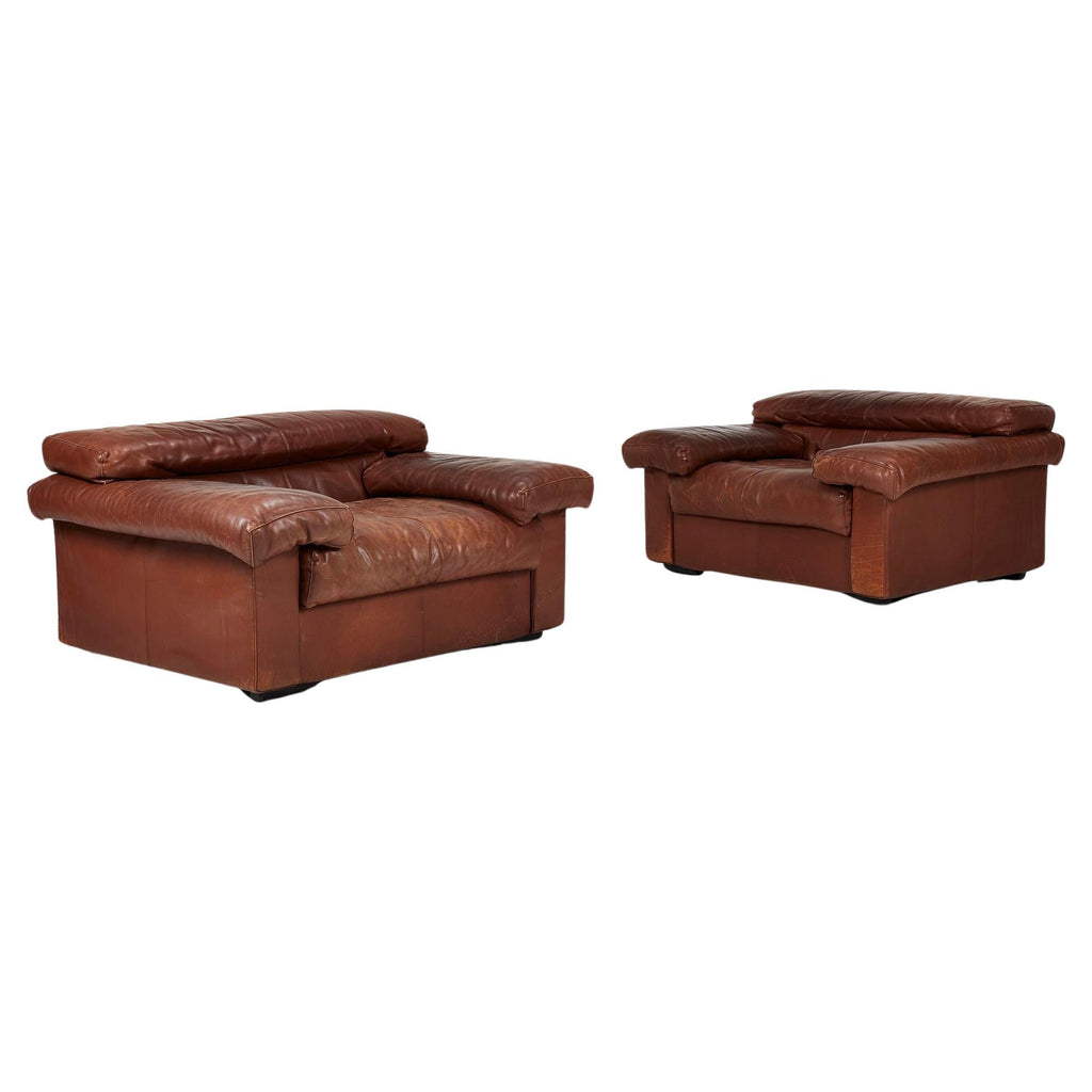Afra and Tobia Scarpa Erasmo lounge chair in brown leather for B&B Italia
