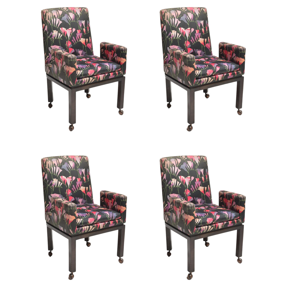 Set of four Vladimir Kagan Key dining chairs with original floral upholstery