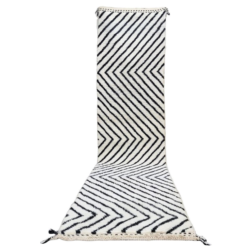 Moroccan Beni Ourain black and white striped wool runner