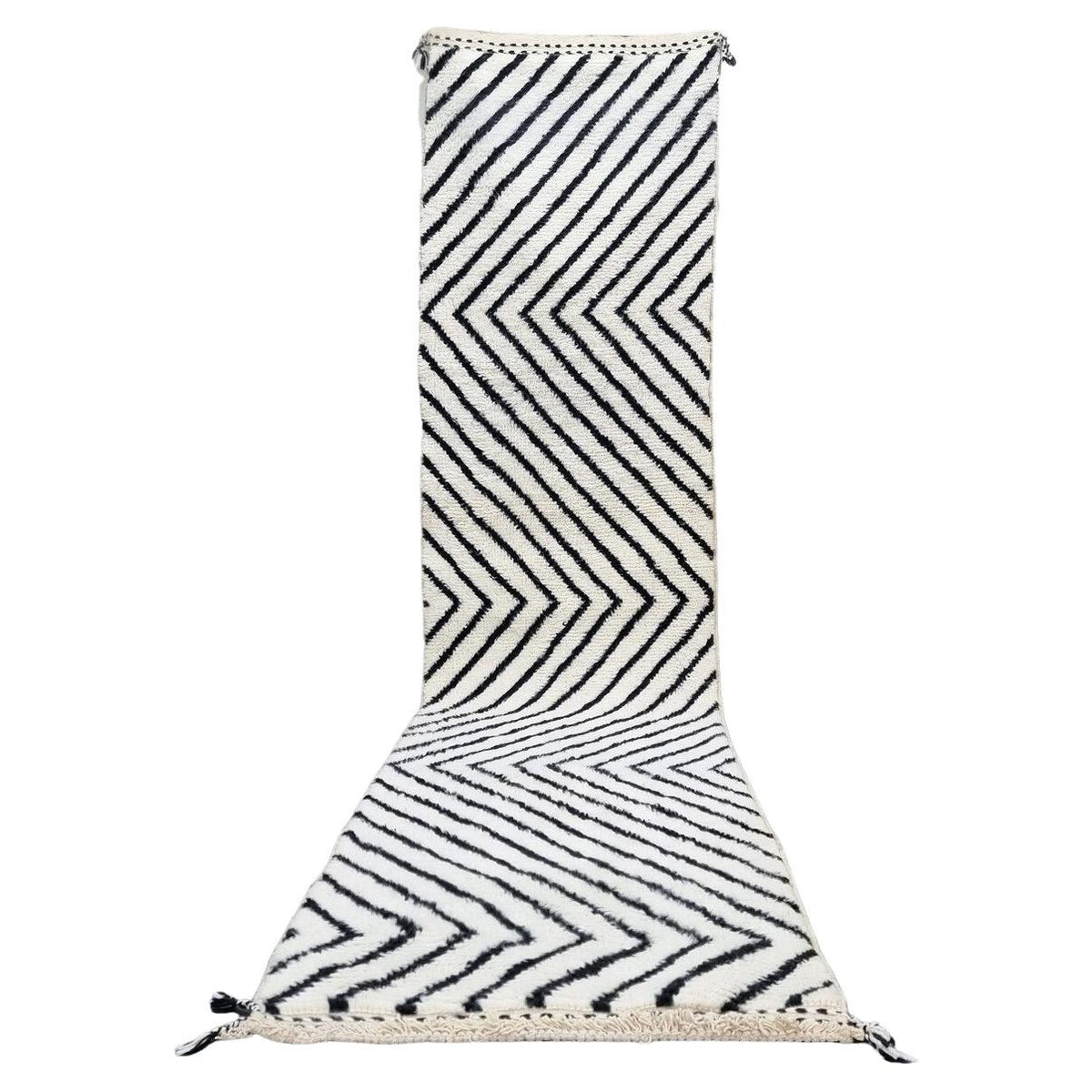 Moroccan Beni Ourain black and white striped wool runner