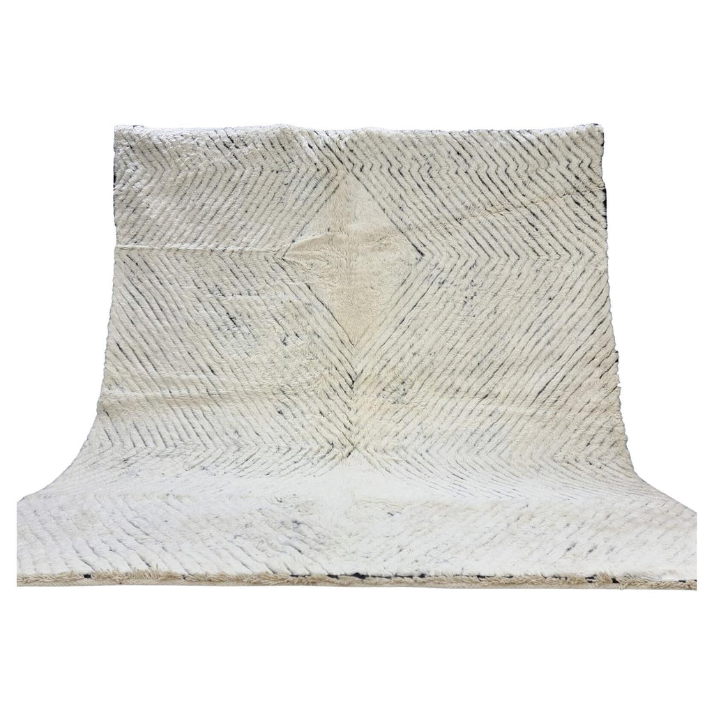 Moroccan Boujaad black and white striped wool rug