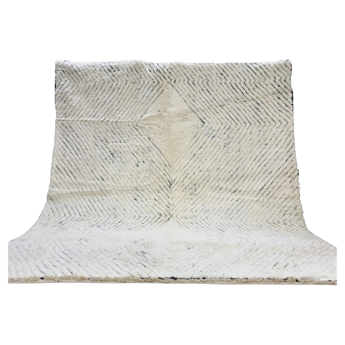 Moroccan Boujaad black and white striped wool rug