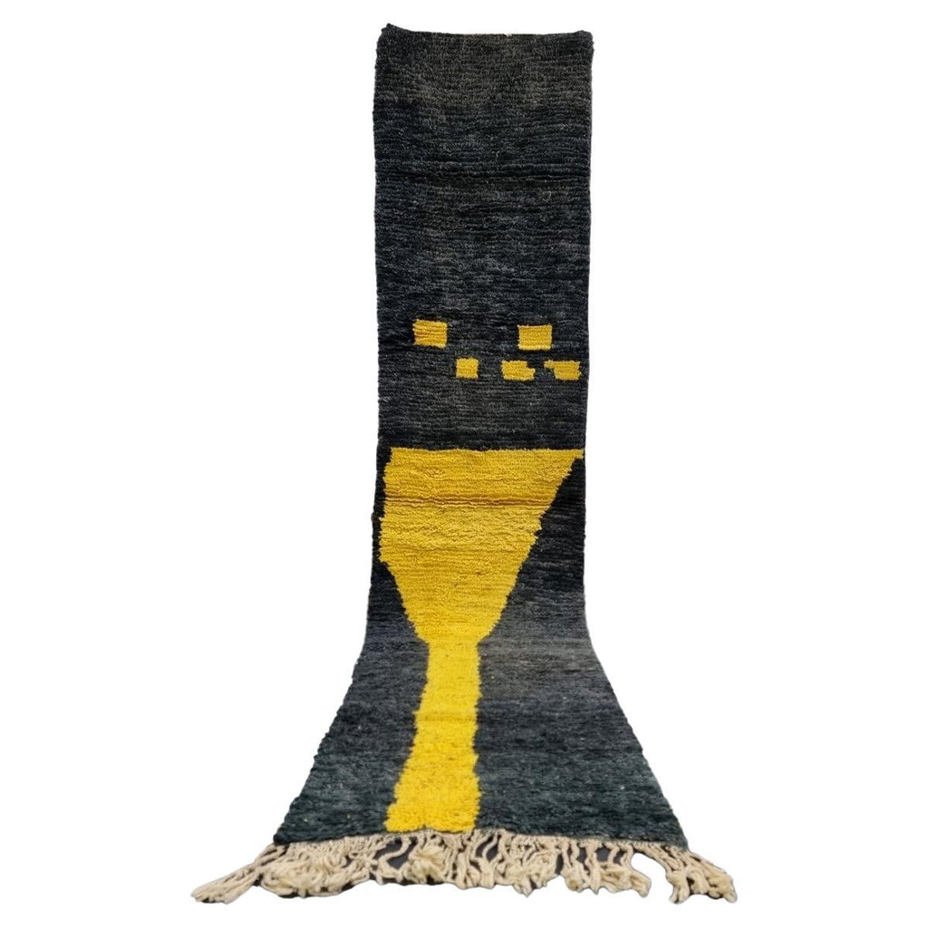 Moroccan Boujaad wool runner in black with abstract yellow design