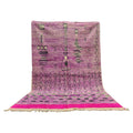 Moroccan Boujaad wool rug with red border purple ground and black geometric patterns