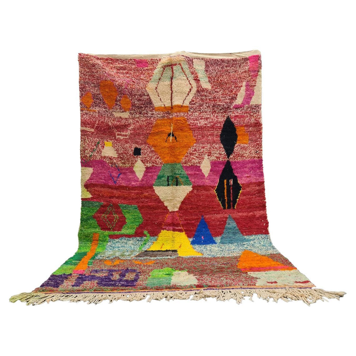 Moroccan Boujaad wool rug with multicolored irregular geometric designs