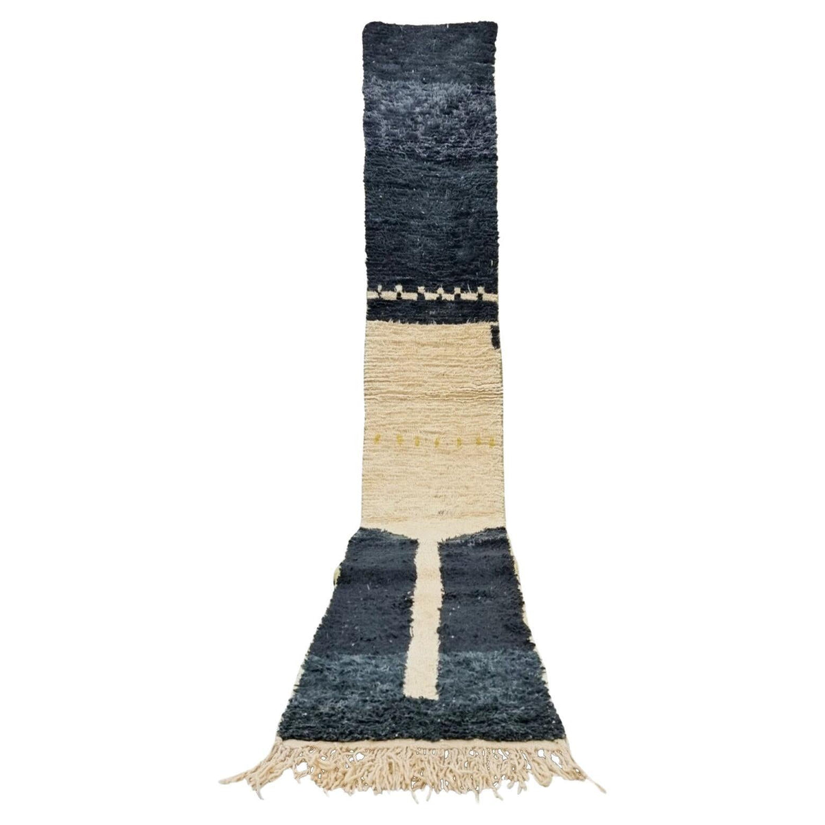 Moroccan Boujaad wool runner rug in black and beige geometric pattern