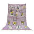 Moroccan Boujaad wool rug in soft purple with yellow black and cream geometric patterns