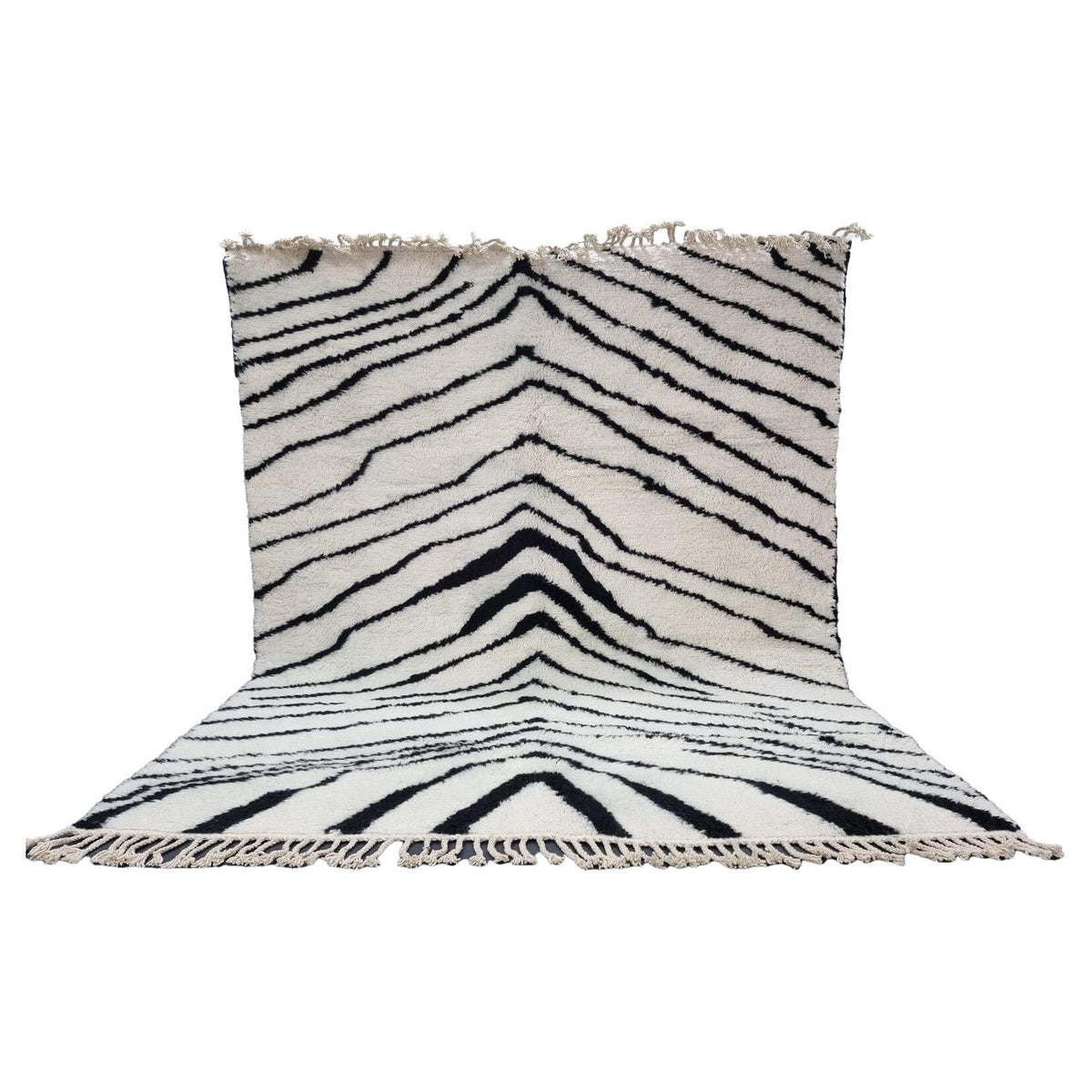 Moroccan Boujaad wool rug with graphic black and white stripes