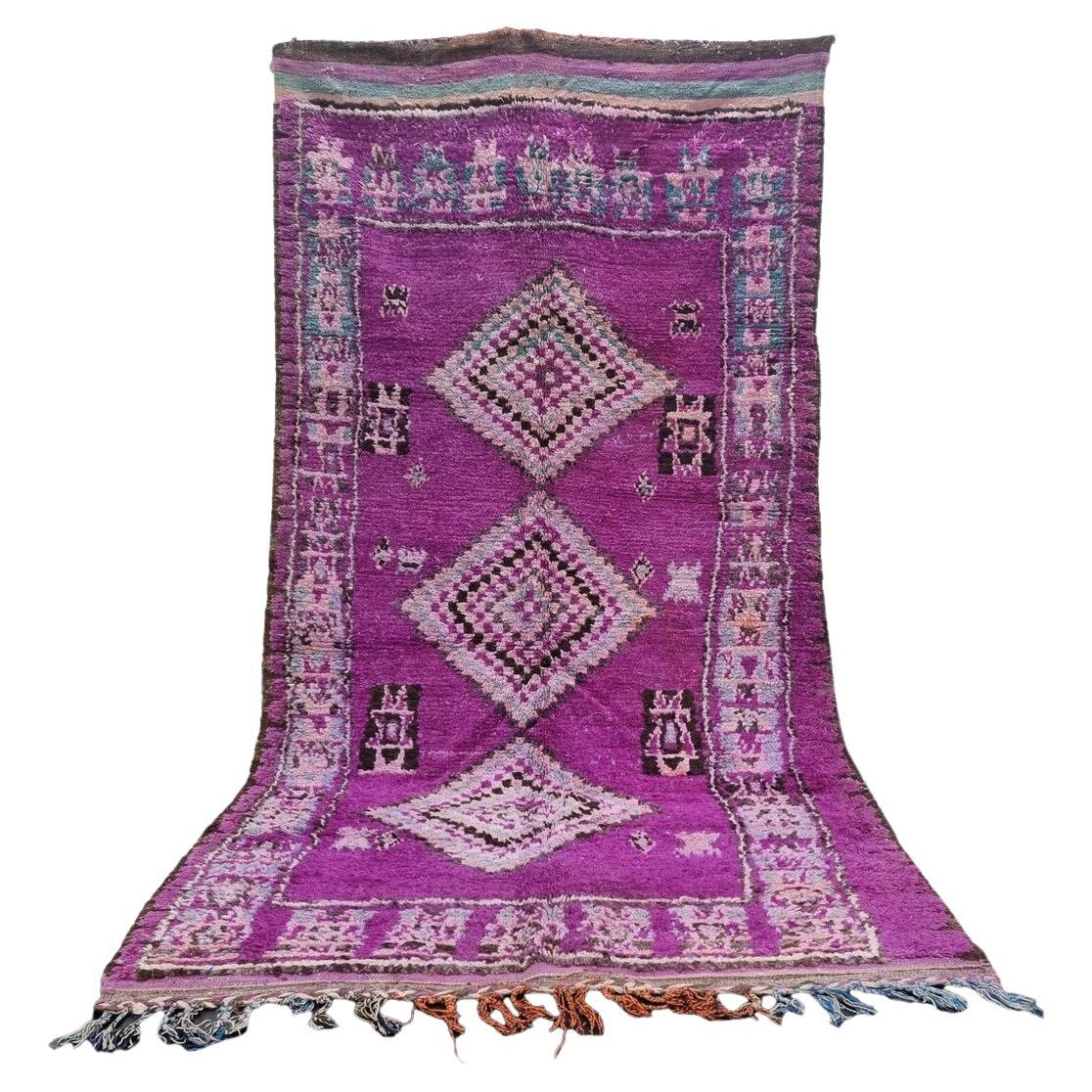 Moroccan Boujaad wool rug in purple with geometric designs