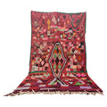 Moroccan Boujaad wool rug in red with multicolored abstract patterns