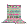 Moroccan Boujaad wool rug with green and pink geometric patterns